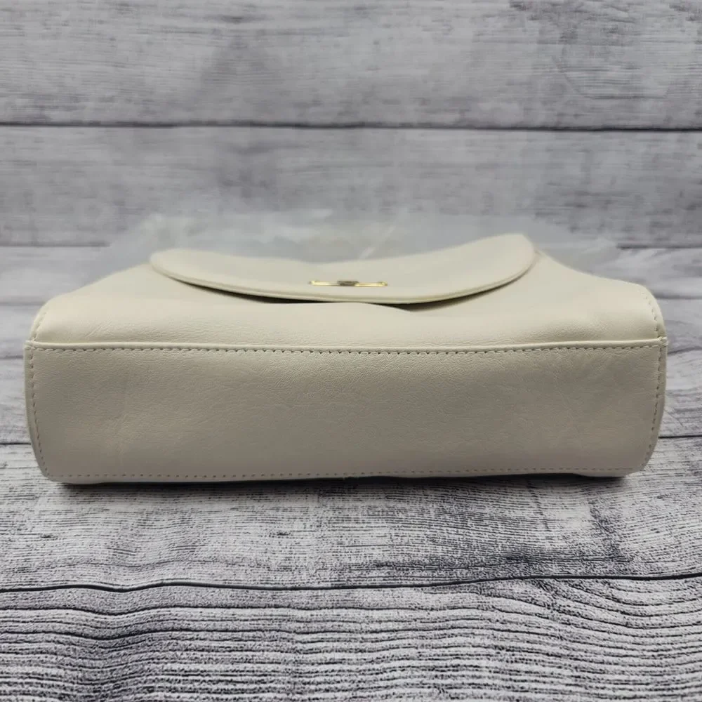 Etienne Aigner Leather Ivory Handbag with Crossbody Adjustable Strap Gold - Picture 6 of 9